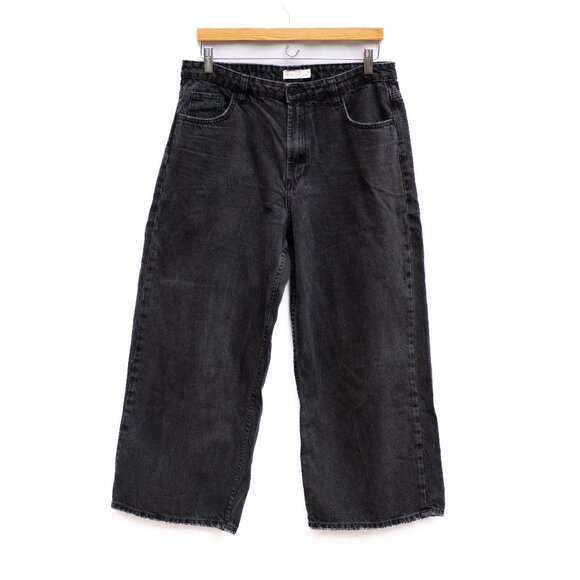 Ovs Denim - Black Wide Leg Cropped Jeans Womens 34x25 High Waist Y2K Grange Back-to-School